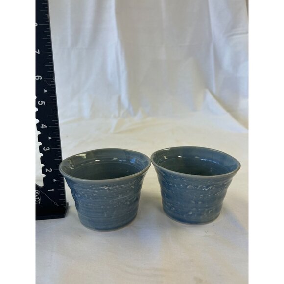 Set Of 2 Handmade Ceramic Blue Glazed Cups - Picture 2 of 2